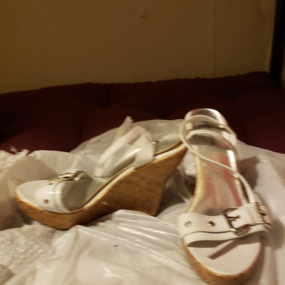 White sandal wedges